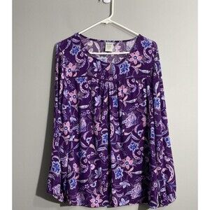 Blair Women’s Large Violet Floral Top Botanical Mystic Bloom Moody Feminine